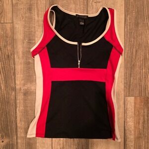 INC International Concepts Womens Medium Black Red White Colorblock Zip Tank Top